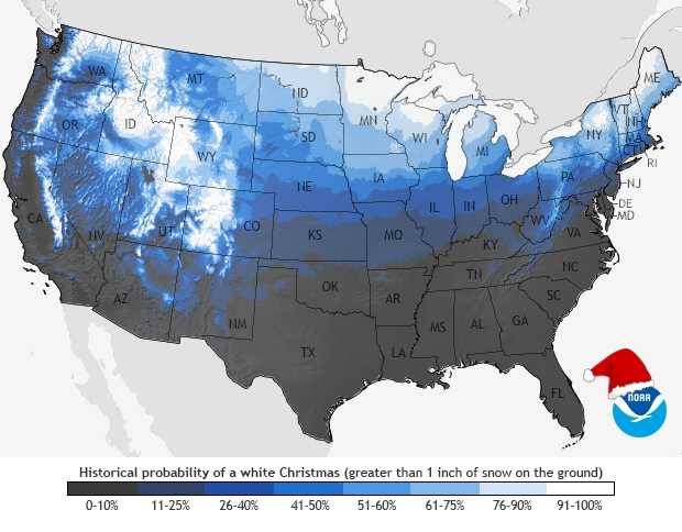 Here's Where NOAA Thinks We'll Have A White Christmas