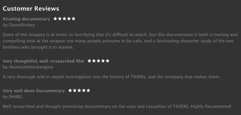 Taser Employees Appear to Troll Anti-Taser Documentary With Fake Reviews