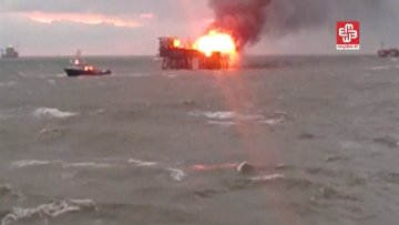 Пожар на платформе на морском нефтегазовом месторождении Гюнешли