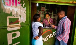 Mobile phone banking in Nairobi, Kenya