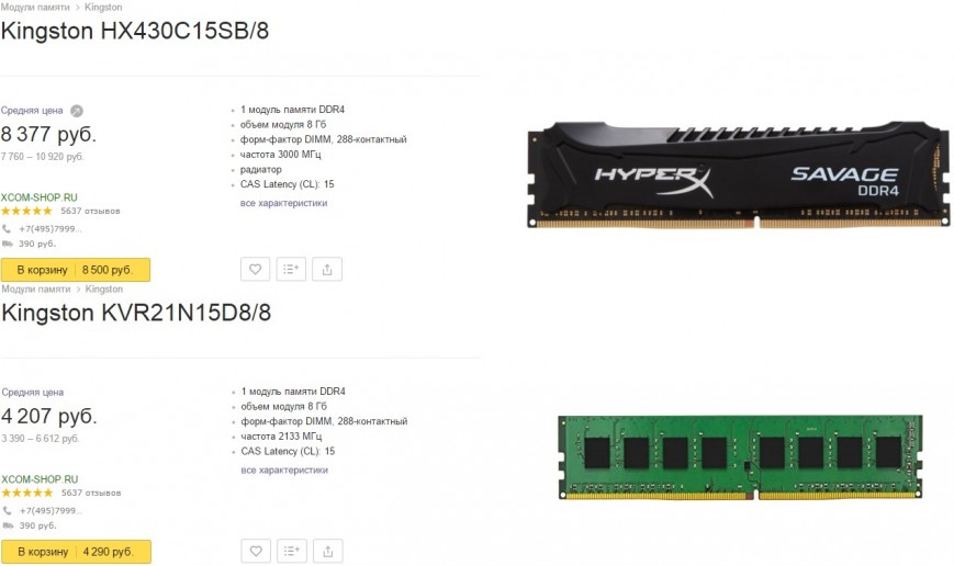Разница в цене между DDR4-2133 и DDR4-3000