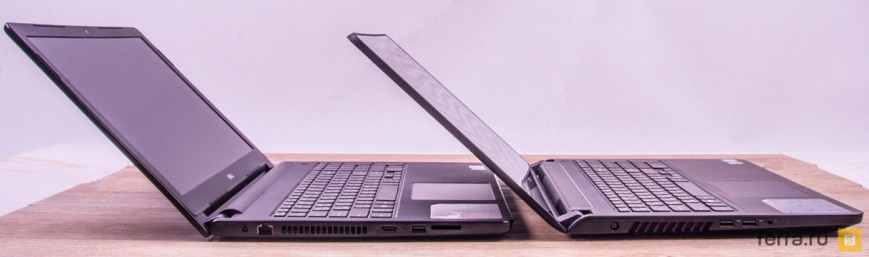 Максимальный угол раскрытия крышки в Dell Inspiron 5559 (слева) и 7559 (справа)