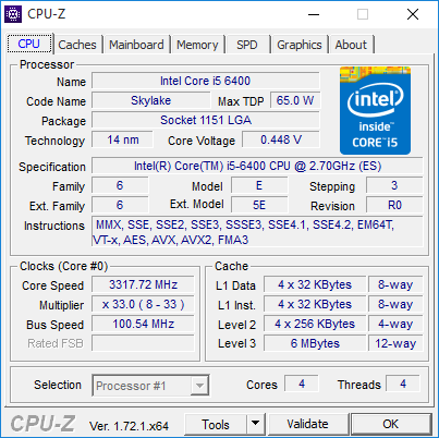 Характеристики Intel Core i5-6400