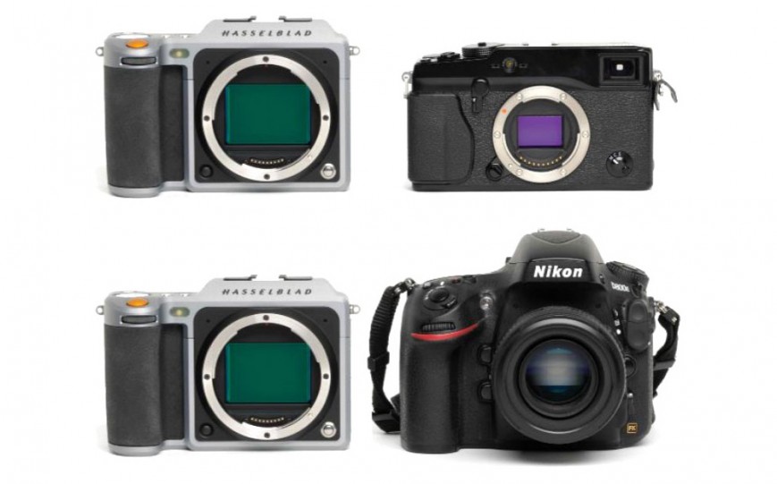 Сравнение размеров Hasselblad X1D c Fujifilm X-Pro2 и Nikon D800E