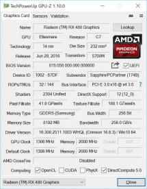 Характеристики SAPPHIRE NITRO+ Radeon RX 480 8 GB (11260-07)