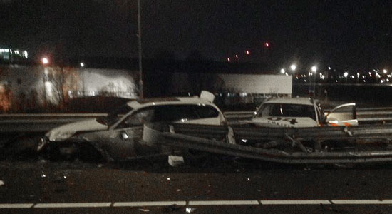 Crash A5 met politie en BMW 3 serie