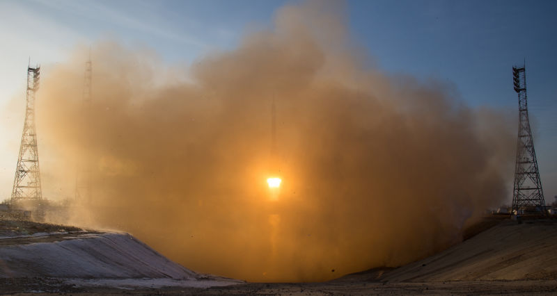 Here's a Rare View of the Soyuz Launch From the Hellish Flame Trench