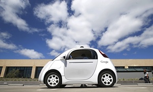 Google’s prototype self-driving car at the Google campus in Mountain View, California
