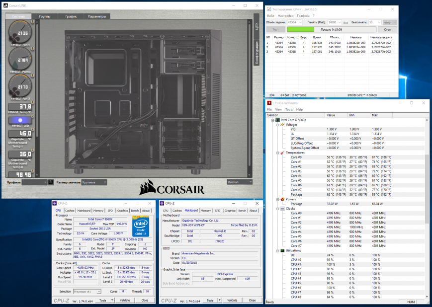 Разгон Intel Core i7-5960X до 4,2 ГГц при помощи Corsair H110i GT