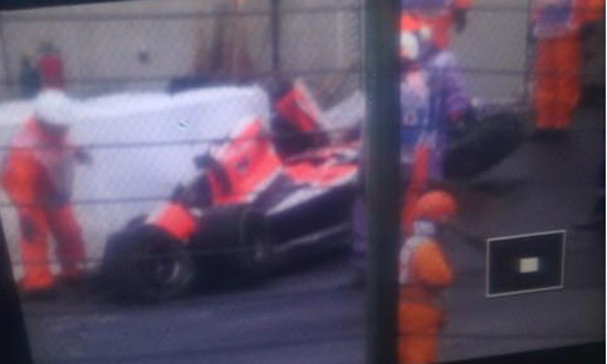 De Marussia van Jules Bianchi na de crash