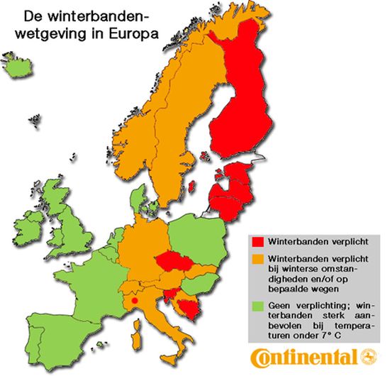 Wetgeving winterbanden in Europa