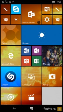 Интерфейс операционной системы Windows 10 Mobile