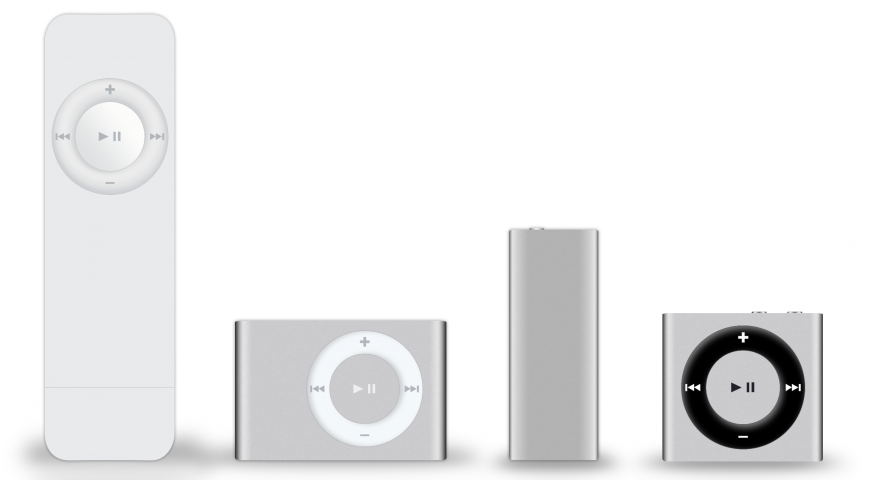 iPod shuffle всех четырёх поколений