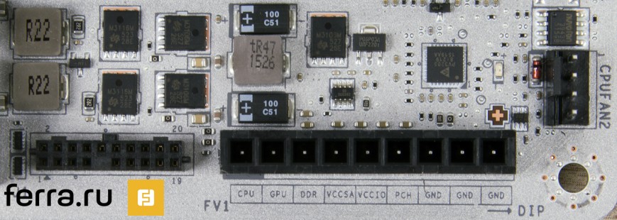 Разъем для подключения MSI OC DASHBOARD и контакты для замера основных напряжений