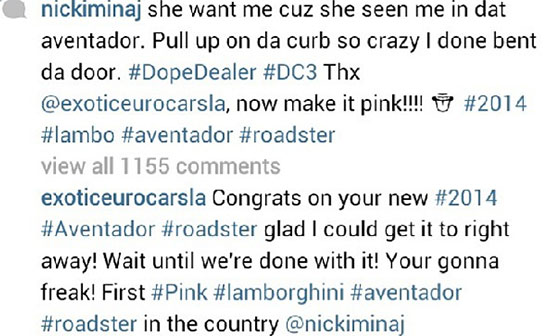 Nicki Minaj krijgt een roze Aventador Roadster