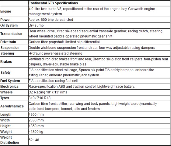 Continental GT3 specs