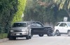 David Beckham rides the nose of his Range Rover