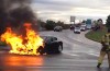 Tesla on fire after accident [video]