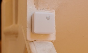 The SmartThings motion sensor, here set up in a hall to monitor movement.
