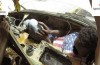Man is hiding behind the dashboard to border crossing