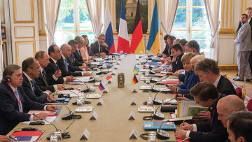 Встреча президента России Владимира Путина, Федерального канцлера Германии Ангелы Меркель, президента Франции Франсуа Олланда и президента Украины Петра Порошенко в Нормандском формате в Париже
