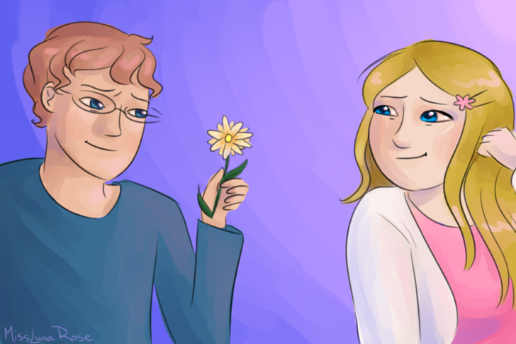 Image titled Guy Gives Flower to Sad Woman.png