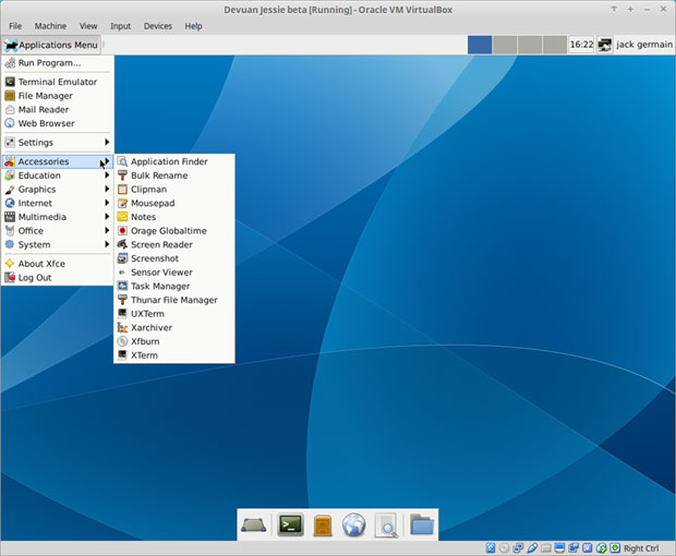 desktop view of
Devuan Jessie 1.0 beta 