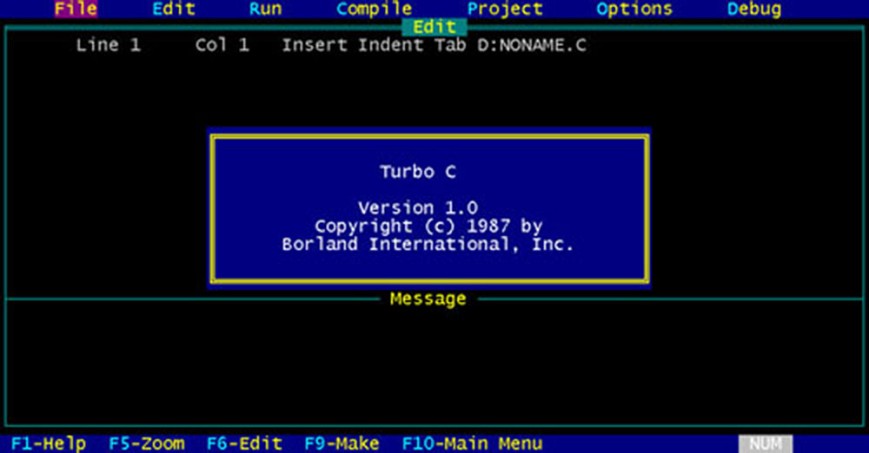 Интерфейс Turbo C 1.0 1987 года