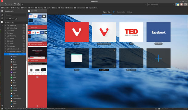 Vivaldi vertical
bookmarks panel