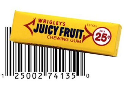 Первым носителем штрихкода в магазине стала упаковка из 10 жвачек Juicy Fruit