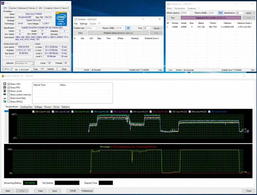 Охлаждение Intel Core i7-6950X. Разгон
