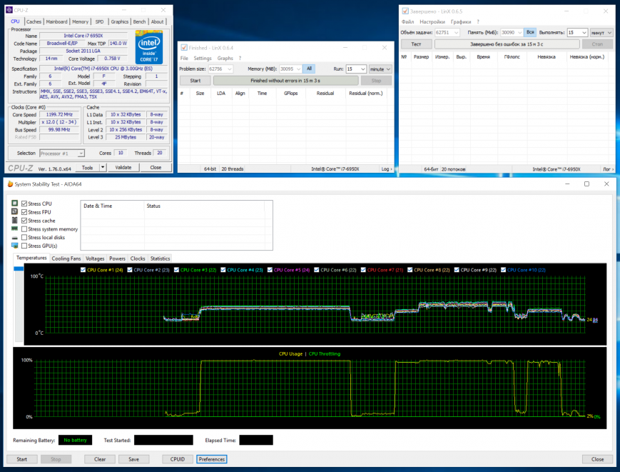 Охлаждение Intel Core i7-6950X. Номинал