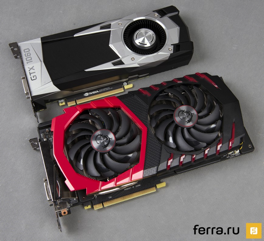 MSI GeForce GTX 1060 GAMING X 6G в сравнении с референсом