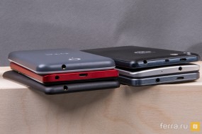 Верхняя грань: 1 ряд — HTC, Lenovo, Highscreen; 2 ряд — Prestigio, Alcatel, Fly