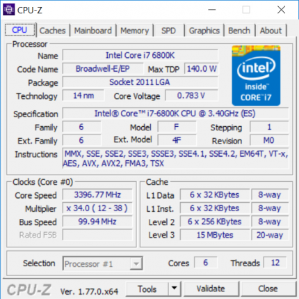Характеристики Intel Core i7-6800K