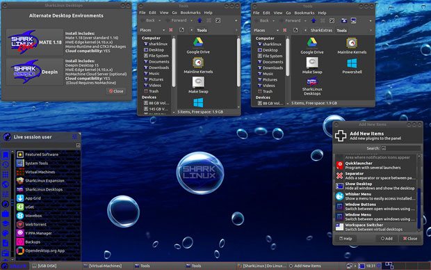SharkLinux OS menu
windows