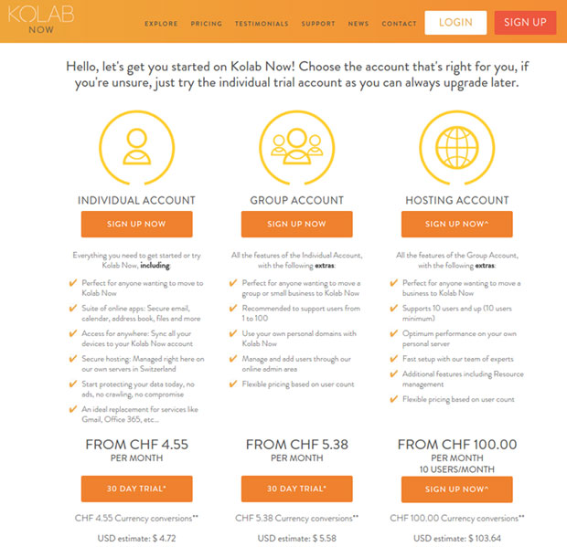 Kolab Now
subscription options